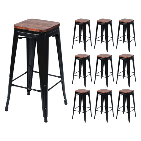 Pack 10 Taburetes Medios Industriales Apilables de Acero y Madera 43x43x76cm Thinia Home Taburetes 1