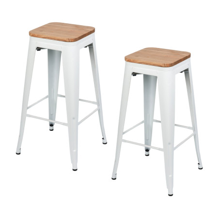 Pack 2 Taburetes Medios Industriales Apilables de Acero y Madera 43x43x76cm Thinia Home Taburetes 1