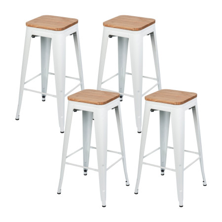 Pack 4 Taburetes Medios Industriales Apilables de Acero y Madera 43x43x76cm Thinia Home Taburetes 1