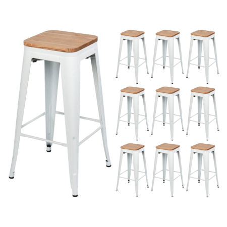 Pack 10 Taburetes Medios Industriales Apilables de Acero y Madera 43x43x76cm Thinia Home Taburetes 1