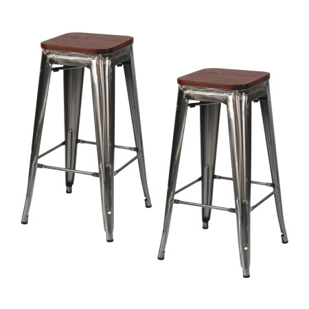 Pack 2 Taburetes Medios Industriales Apilables de Acero y Madera 43x43x76cm Thinia Home Taburetes 1