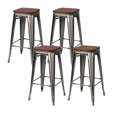 Pack 4 Taburetes Medios Industriales Apilables de Acero y Madera 43x43x76cm Thinia Home Taburetes 1