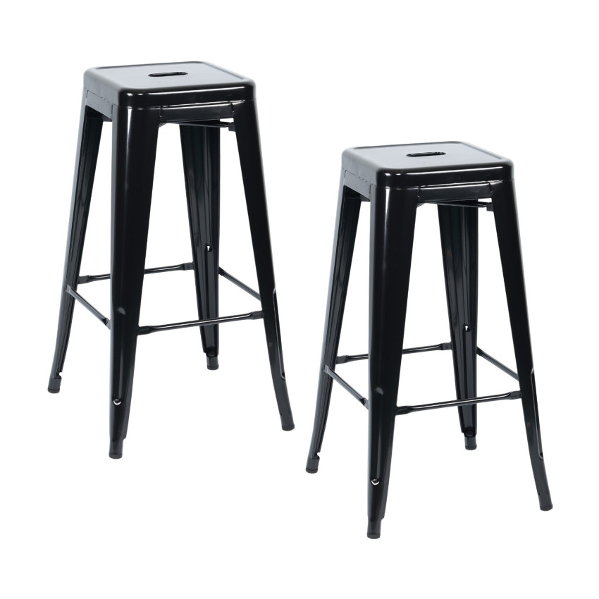 Pack 2 Taburetes Medios Industriales Apilables de Acero 43x43x76cm Thinia Home Taburetes 1