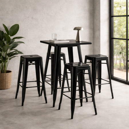 Pack 2 Taburetes Medios Industriales Apilables de Acero 43x43x76cm Thinia Home Taburetes 7