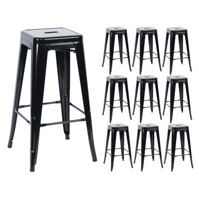 Pack 10 Taburetes Medios Industriales Apilables de Acero 43x43x76cm Thinia Home Taburetes 1