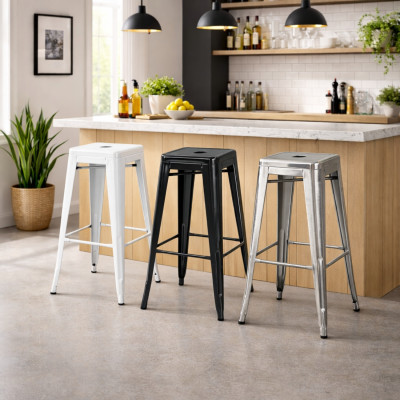 Pack 10 Taburetes Medios Industriales Apilables de Acero 43x43x76cm Thinia Home Taburetes 6