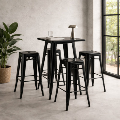 Pack 10 Taburetes Medios Industriales Apilables de Acero 43x43x76cm Thinia Home Taburetes 7