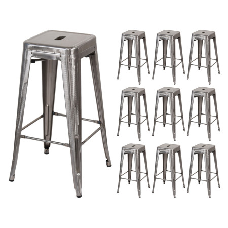 Pack 10 Taburetes Medios Industriales Apilables de Acero 43x43x76cm Thinia Home Taburetes 1