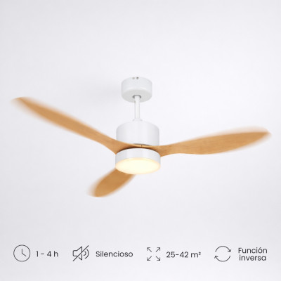 Ventilador de teto Vento 106 cm, motor CC de 40 W, silencioso, função de rotação reversa, com luz LED e comando à distância Rayd