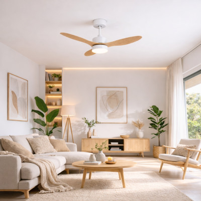 Ventilatore da soffitto Vento 106 cm, motore DC da 40 W, silenzioso, funzione di rotazione inversa, con luce a LED e telecomando