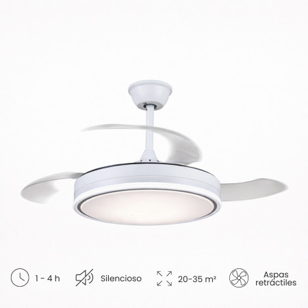 Ventilador de Techo Retráctil Aura 106cm Motor DC 30W Silencioso con Doble Luz LED 72W y Mando a Distancia Raydan Ventiladores d