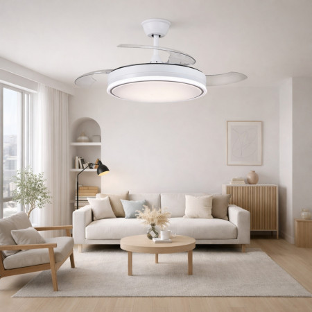 Ventilador de Techo Retráctil Aura 106cm Motor DC 30W Silencioso con Doble Luz LED 72W y Mando a Distancia Raydan Ventiladores d