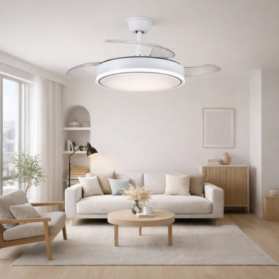 Ventilador de teto retrátil Aura 106 cm, motor DC de 30 W, silencioso, com dupla iluminação LED de 72 W e comando à distância Ra