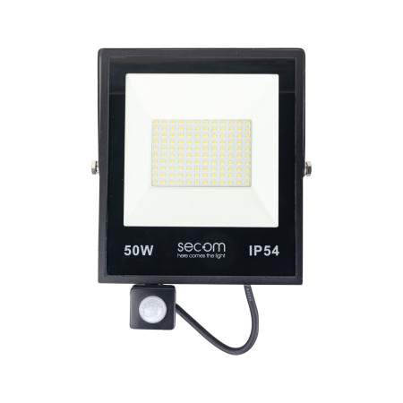 Proyector LED Provit con Sensor de Movimiento 50W 5000lm IP54 19.5x6.5x26.5cm 5700K Negro 50000H SECOM Proyectores LED para Exte