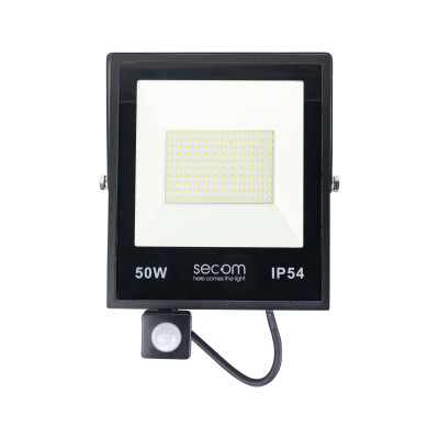 Proyector LED Provit con Sensor de Movimiento 50W 5000lm IP54 19.5x6.5x26.5cm 5700K Negro 50000H SECOM Proyectores LED para Exte