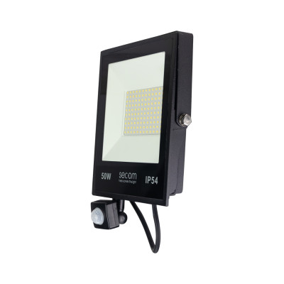 Proyector LED Provit con Sensor de Movimiento 50W 5000lm IP54 19.5x6.5x26.5cm 5700K Negro 50000H SECOM Proyectores LED para Exte