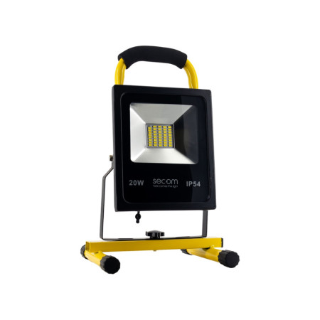 Proyector LED Provit Portátil con Batería Recargable 20W 1800lm IP54 21.5x19x32.5cm 4000K Negro/Amarillo 5H SECOM