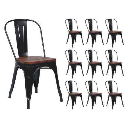 Pack 10 Sillas Apilables Industriales de Acero y Madera 45x45x85cm Thinia Home Mobiliario Hosteleria 1