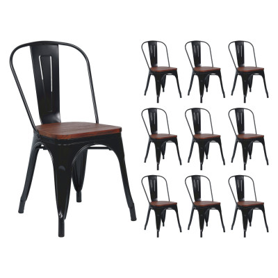 Pack 10 Sillas Apilables Industriales de Acero y Madera 45x45x85cm Thinia Home Mobiliario Hosteleria 1