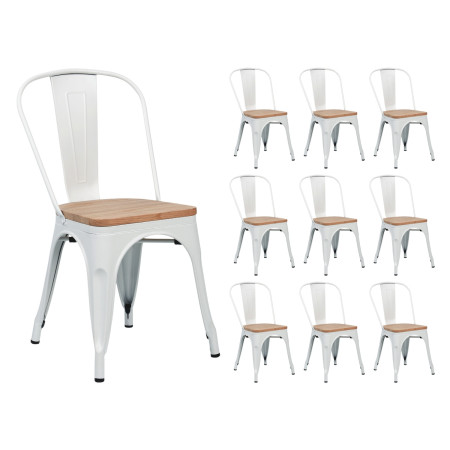 Pack 10 Sillas Apilables Industriales de Acero y Madera 45x45x85cm Thinia Home Mobiliario Hosteleria 1