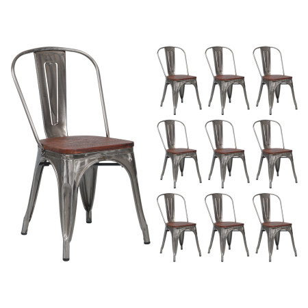 Pack 10 Sillas Apilables Industriales de Acero y Madera 45x45x85cm Thinia Home Mobiliario Hosteleria 1