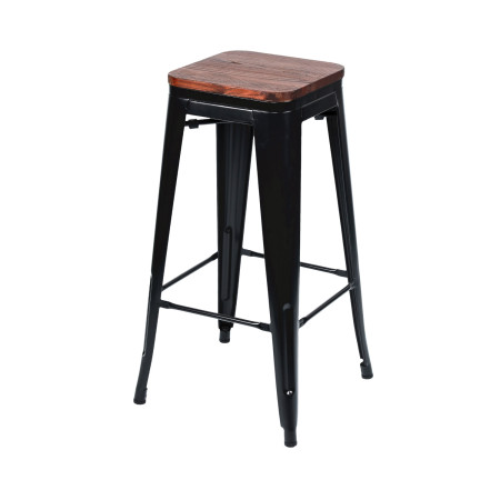 Taburete Medio Industrial Apilable de Acero y Madera 43x43x76cm Thinia Home Taburetes 1