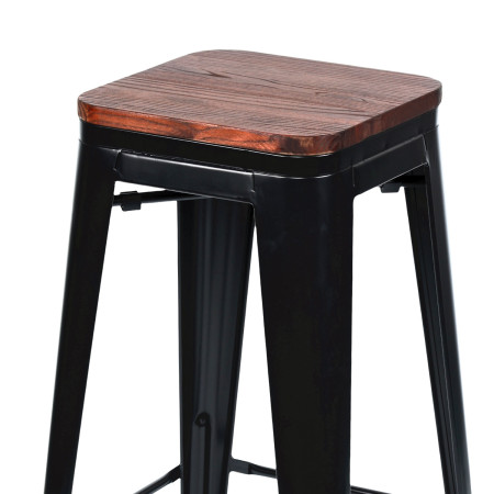 Taburete Medio Industrial Apilable de Acero y Madera 43x43x76cm Thinia Home Taburetes 2