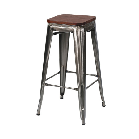 Taburete Medio Industrial Apilable de Acero y Madera 43x43x76cm Thinia Home Taburetes 1