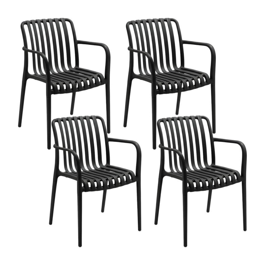 Pack de 4 Sillas Apilables de Exterior con Reposabrazos Kaia en Polipropileno 7house Sillas de Jardín 1