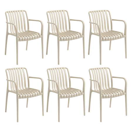 Pack de 6 Sillas Apilables de Exterior con Reposabrazos Kaia en Polipropileno 7house Sillas de Jardín 1