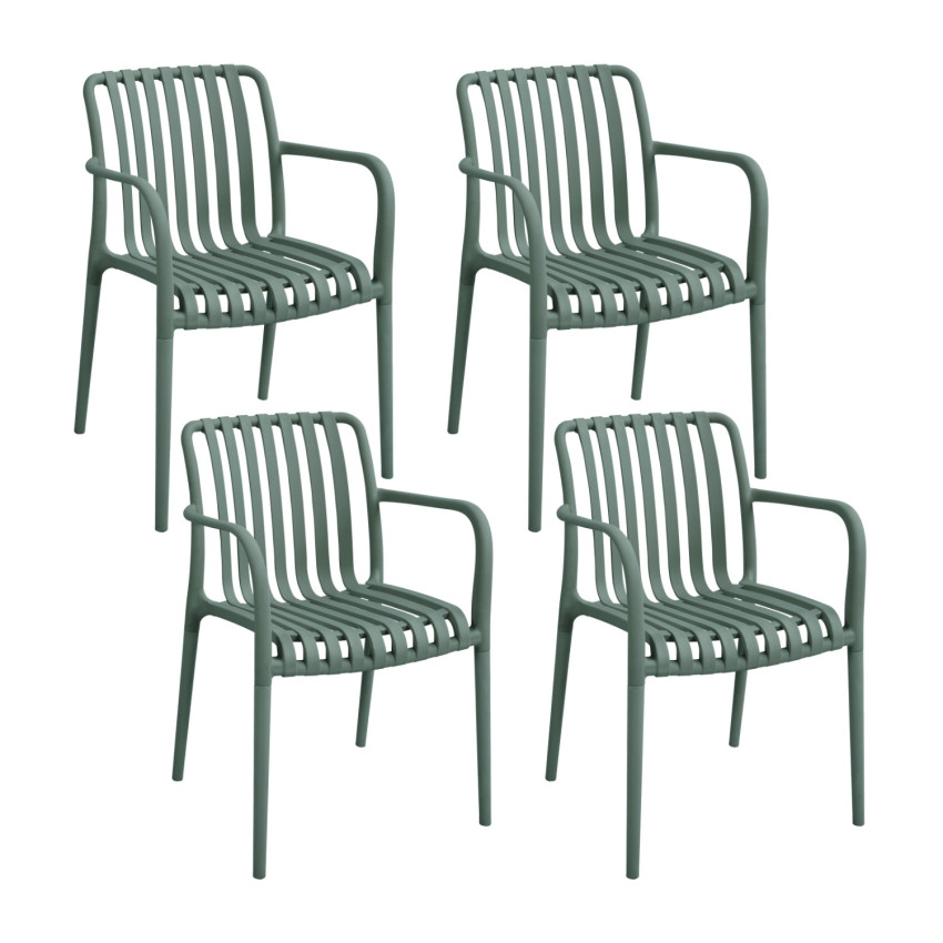 Pack de 4 Sillas Apilables de Exterior con Reposabrazos Kaia en Polipropileno 7house Sillas de Jardín 22