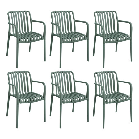 Pack de 6 Sillas Apilables de Exterior con Reposabrazos Kaia en Polipropileno 7house Sillas de Jardín 22