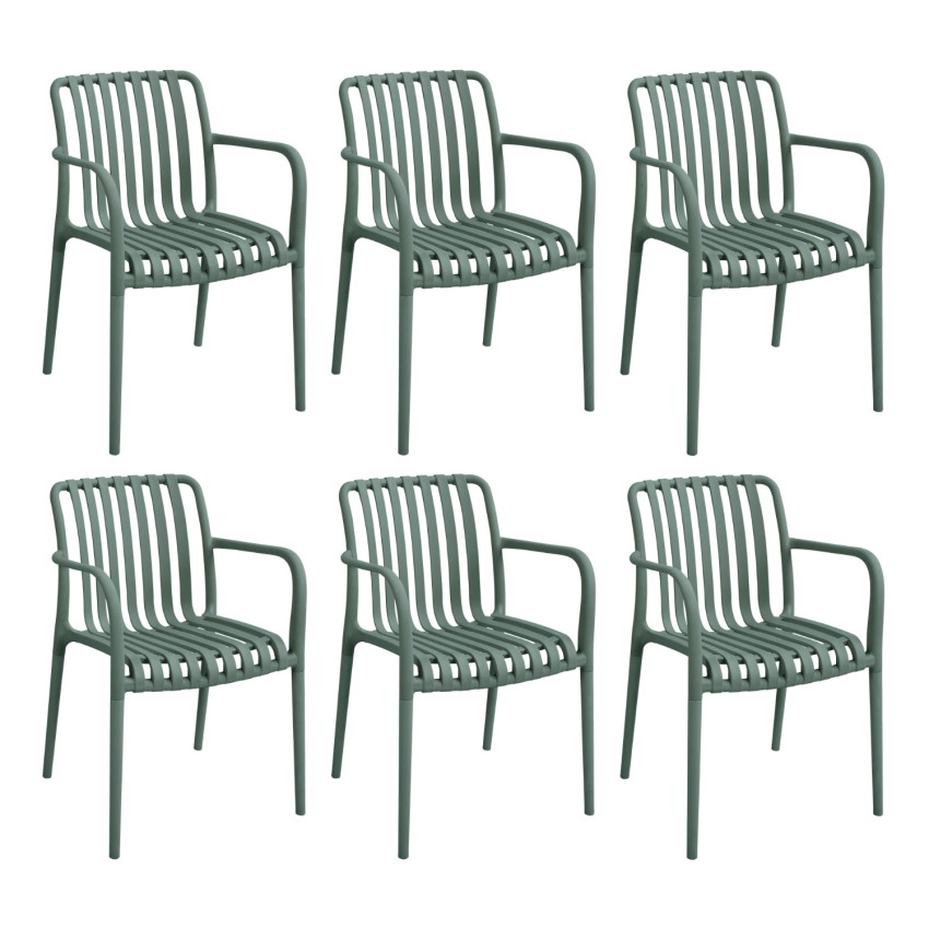 Pack de 6 Sillas Apilables de Exterior con Reposabrazos Kaia en Polipropileno 7house Sillas de Jardín 22
