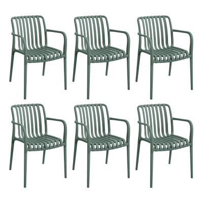 Pack de 6 Sillas Apilables de Exterior con Reposabrazos Kaia en Polipropileno 7house Sillas de Jardín 22