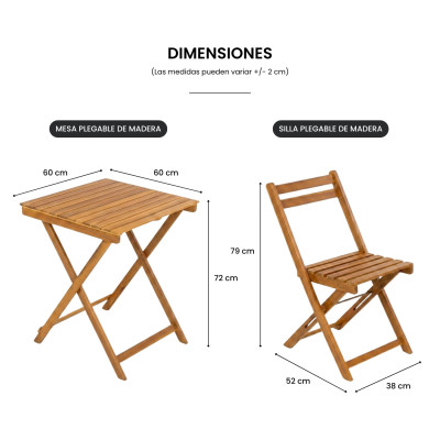 Conjunto de Balcón Bistró Soren con Mesa Cuadrada y 2 Sillas Plegables en Madera de Acacia 7house Nuevos Productos 6