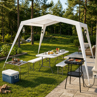 Gazebo Plegable para Jardín con Estructura de Acero 330x330x240cm 7house Carpas y Cenadores de Metal 6