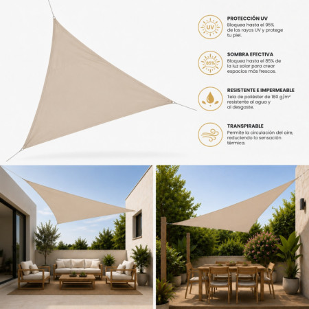 Toldo Vela Triangular 3.6x3.6x3.6m con Protección UV 7house Toldos Vela 2