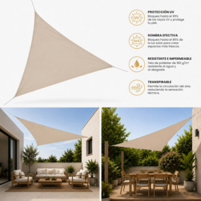 Toldo Vela Triangular 3.6x3.6x3.6m con Protección UV 7house Toldos Vela 2