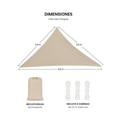 Toldo Vela Triangular 3.6x3.6x3.6m con Protección UV 7house Toldos Vela 3