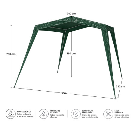 Gazebo Plegable para Jardín con Estructura de Acero 330x330x240cm 7house Carpas 10