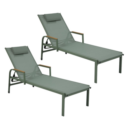 Pack 2 Tumbonas Reclinables Verna de Acero y Textilene con 5 Posiciones Cojín y Reposabrazos 202x69.5x109cm 7house Hamacas y Tum