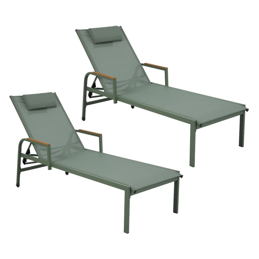 Pack 2 Tumbonas Reclinables Verna de Acero y Textilene con 5 Posiciones Cojín y Reposabrazos 202x69.5x109cm 7house Hamacas y Tum