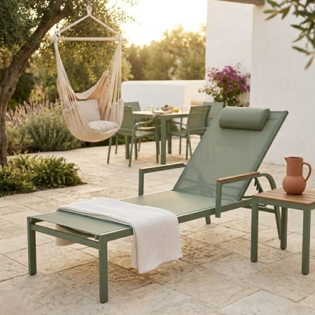 Tumbona Reclinable Verna de Acero y Textilene con 5 Posiciones Cojín y Reposabrazos 202x69.5x109cm 7house Tumbonas de Jardín 5