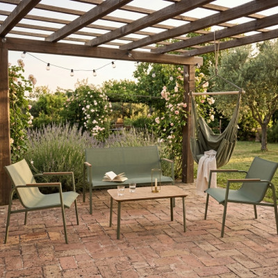 Conjunto de Jardín Verna con Sofá de 2 Plazas 2 Sillones y Mesa de Centro en Acero y Textilene 7house Conjuntos de Jardín 2