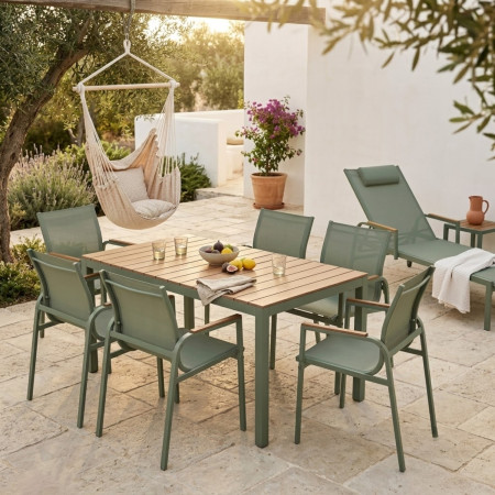 Conjunto de Jardín Verna con Mesa Rectangular 150x90 cm y 6 Sillas en Acero y Textilene 7house Conjuntos de Jardín 2