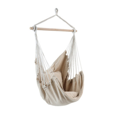 Sillón Colgante Beige con Barra de Madera y 2 Cojines Sahara Estilo Boho para Exterior Jardín y Terraza 100x130cm 7house Hamacas