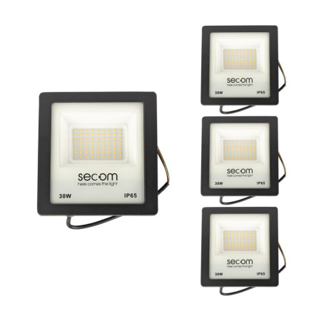 Lot de 4 projecteurs LED Tenko Eco 30 W, 3 000 lm, IP65, 17.4x4.9x18.4cm, noir, 50 000 h, SECOM