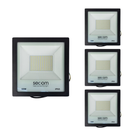 Lot de 4 projecteurs LED Tenko Eco 50 W, 5 000 lm, IP65, 23.3x6x24.2cm, noir, 50 000 h, SECOM