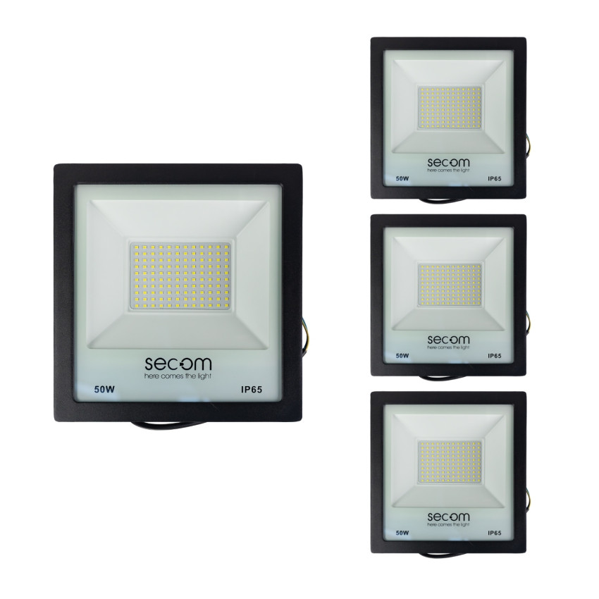 Lot de 4 projecteurs LED Tenko Eco 50 W, 5 000 lm, IP65, 23.3x6x24.2cm, noir, 50 000 h, SECOM