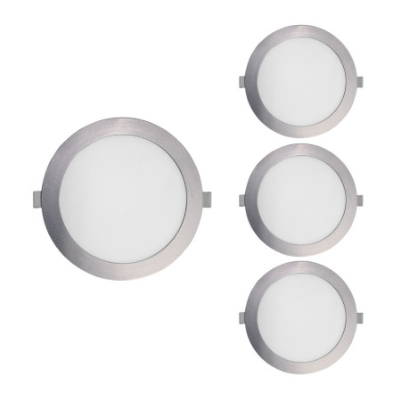 Conjunto de 4 Downlights LED redondos embutidos, 18 W, 1800 lm, Ø22.5cm, 5700 K, cromado, 30 000 h, SECOM
